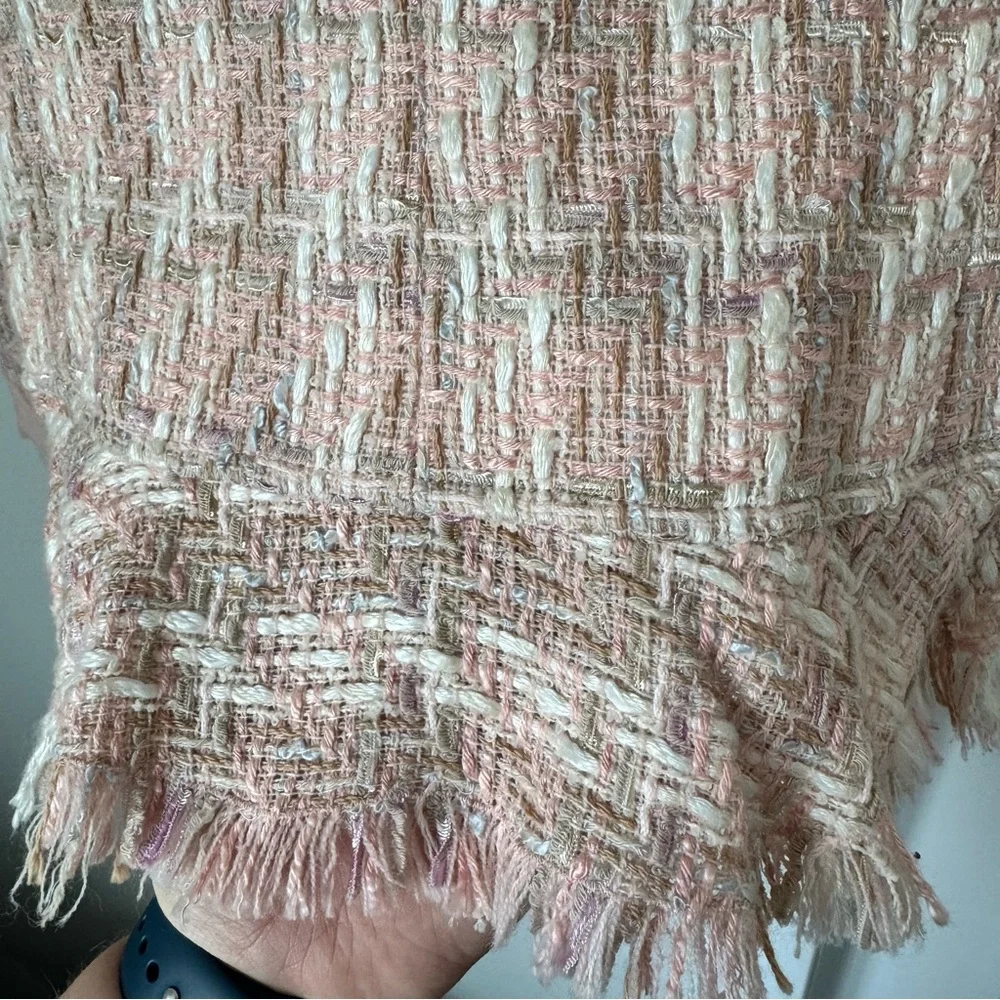 Vintage Albert Nipon Coral Pink Tweed Jacket Size 8 Wool Silk Accents Floral Pin - Picture 12 of 16